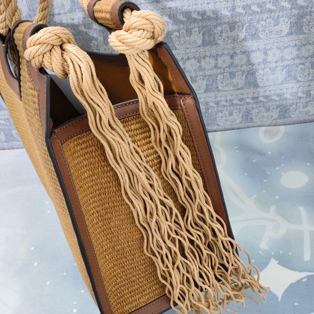 Marni Tan Straw Tote with Brown Trim and Rope Handles - Picture 5 of 6